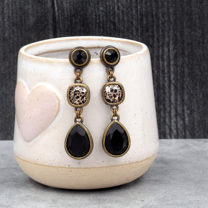 Jet Black with Rose Gold Leopard Earrings