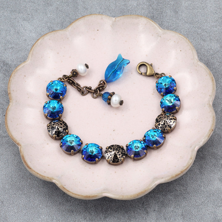 Bermuda Blue Bracelet with Crystal Fish and Freshwater Pearls