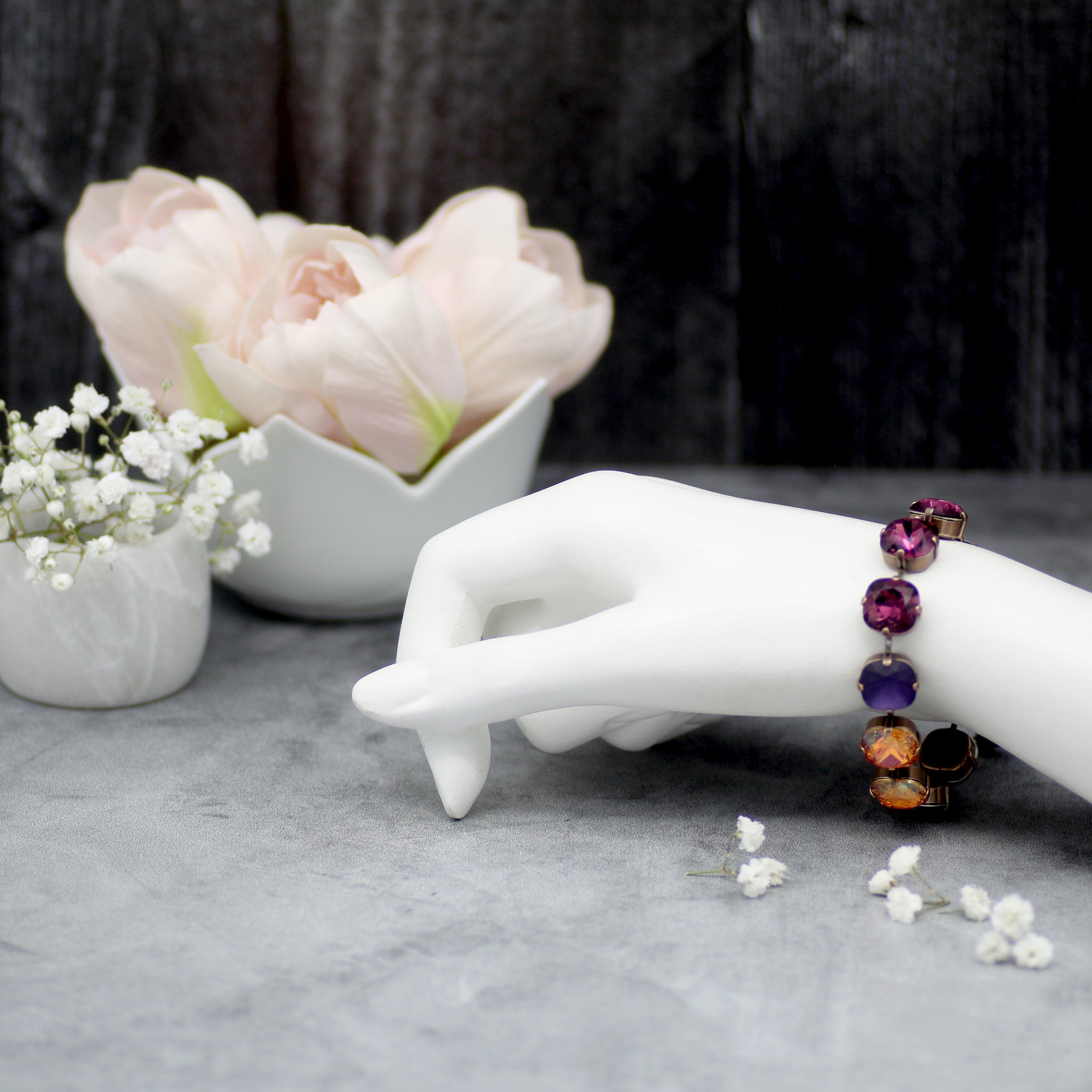 Purple with Orange-Pink Crystal Bracelet