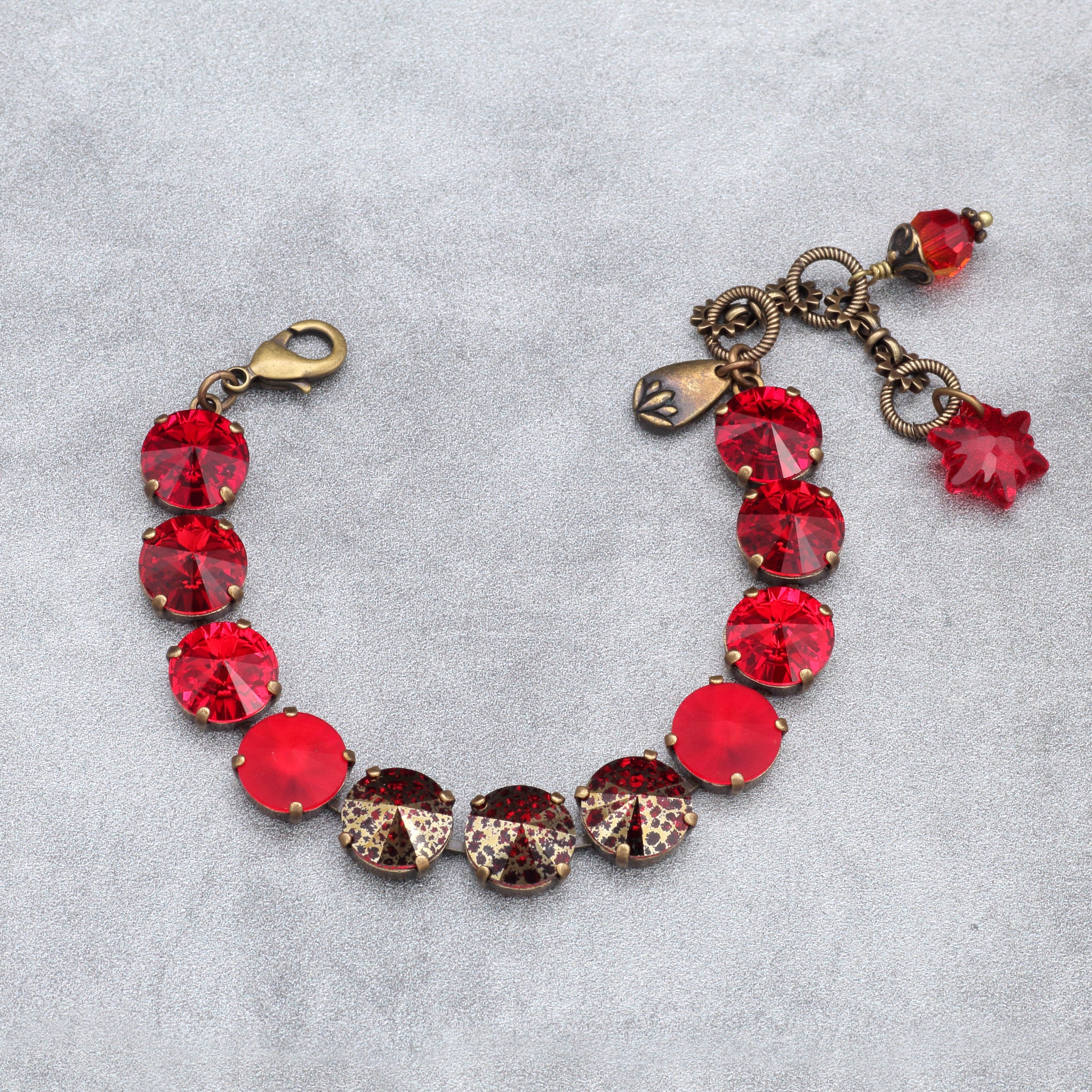 Red and gold leopard crystal bracelet