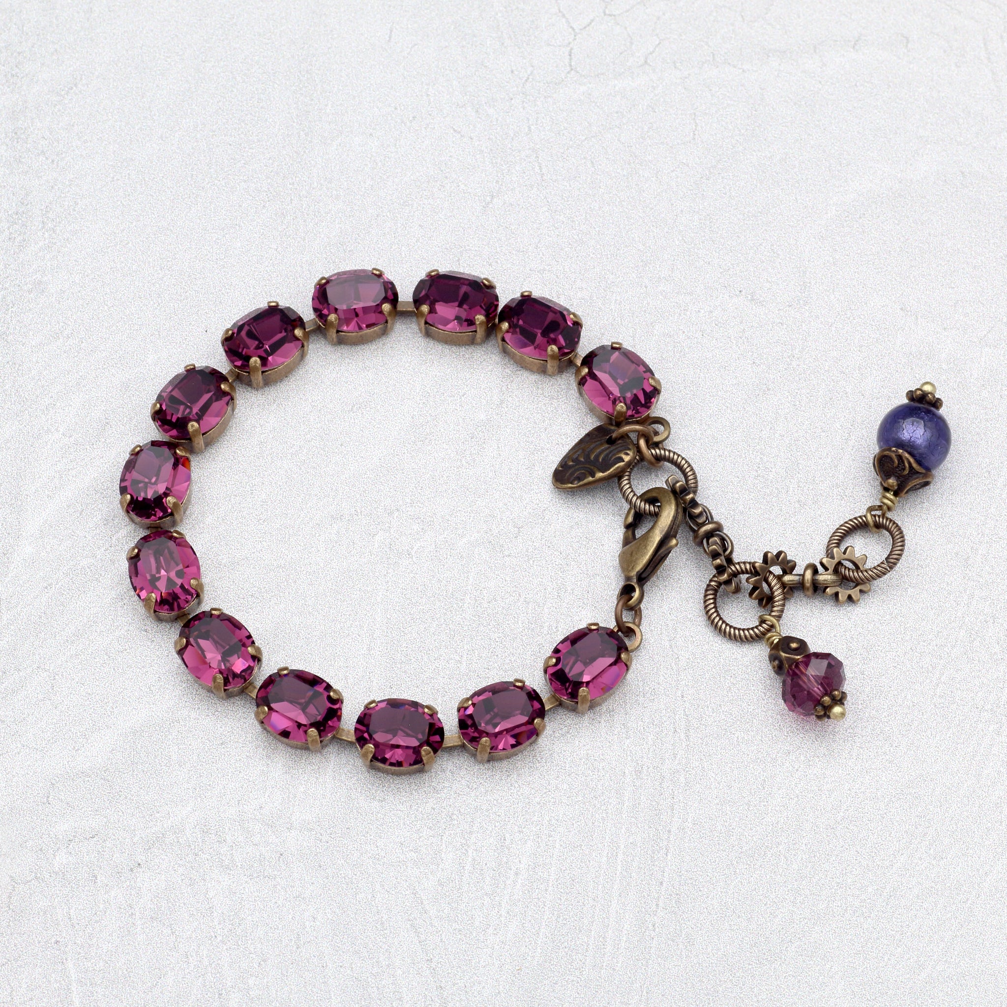 Amethyst Crystal Bracelet with Antiqued Brass