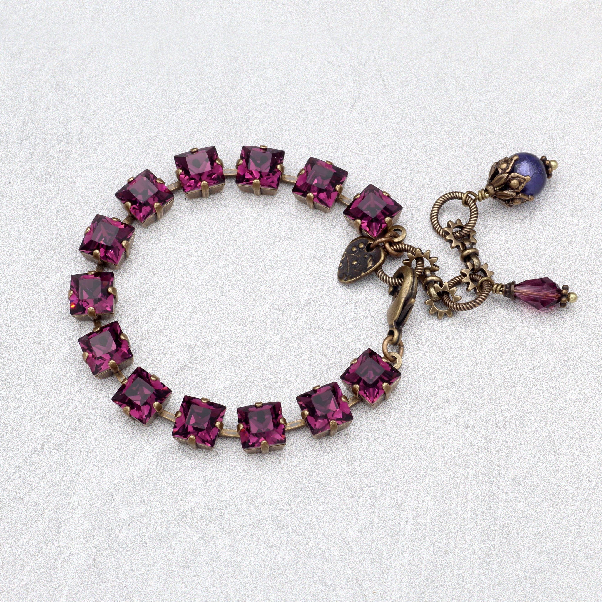 Amethyst Crystal Bracelet with Antiqued Brass