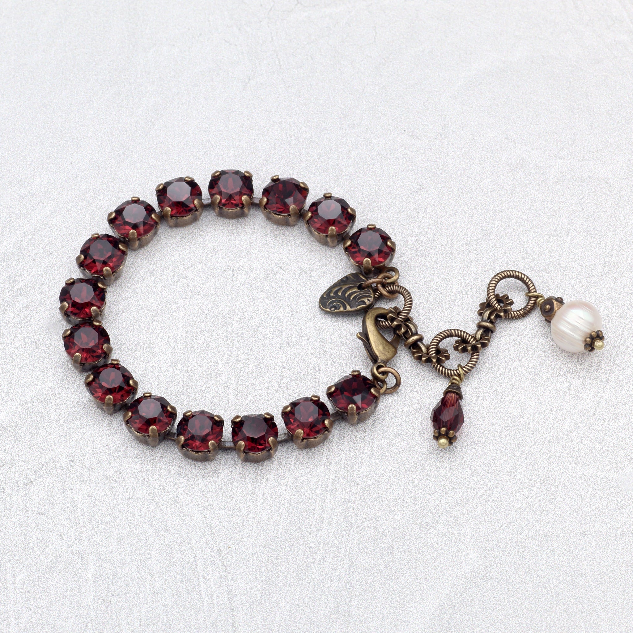 Burgundy Crystal Bracelet, Freshwater Pearl