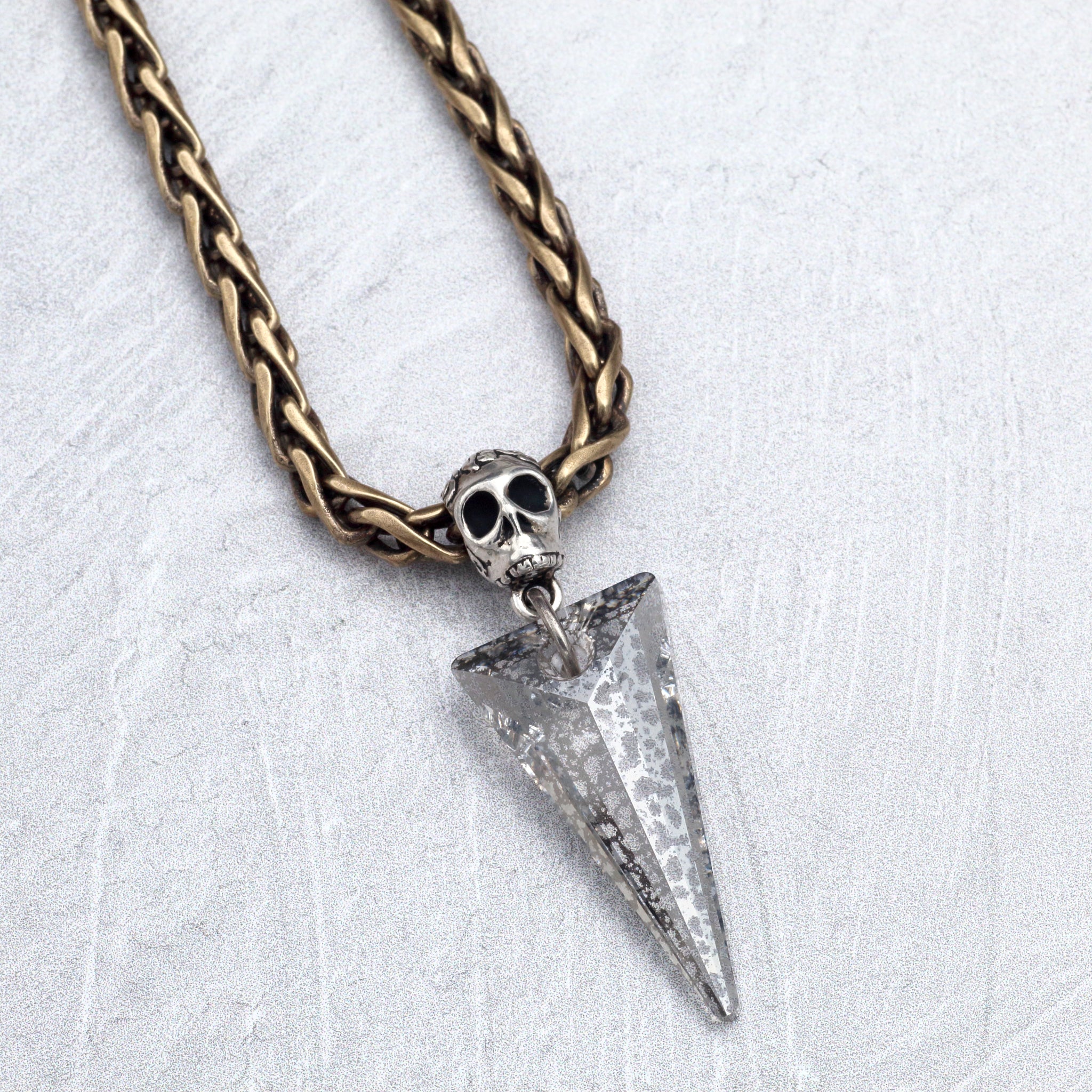 Silvery Crystal Spike Necklace, with Skull Pendant Holder