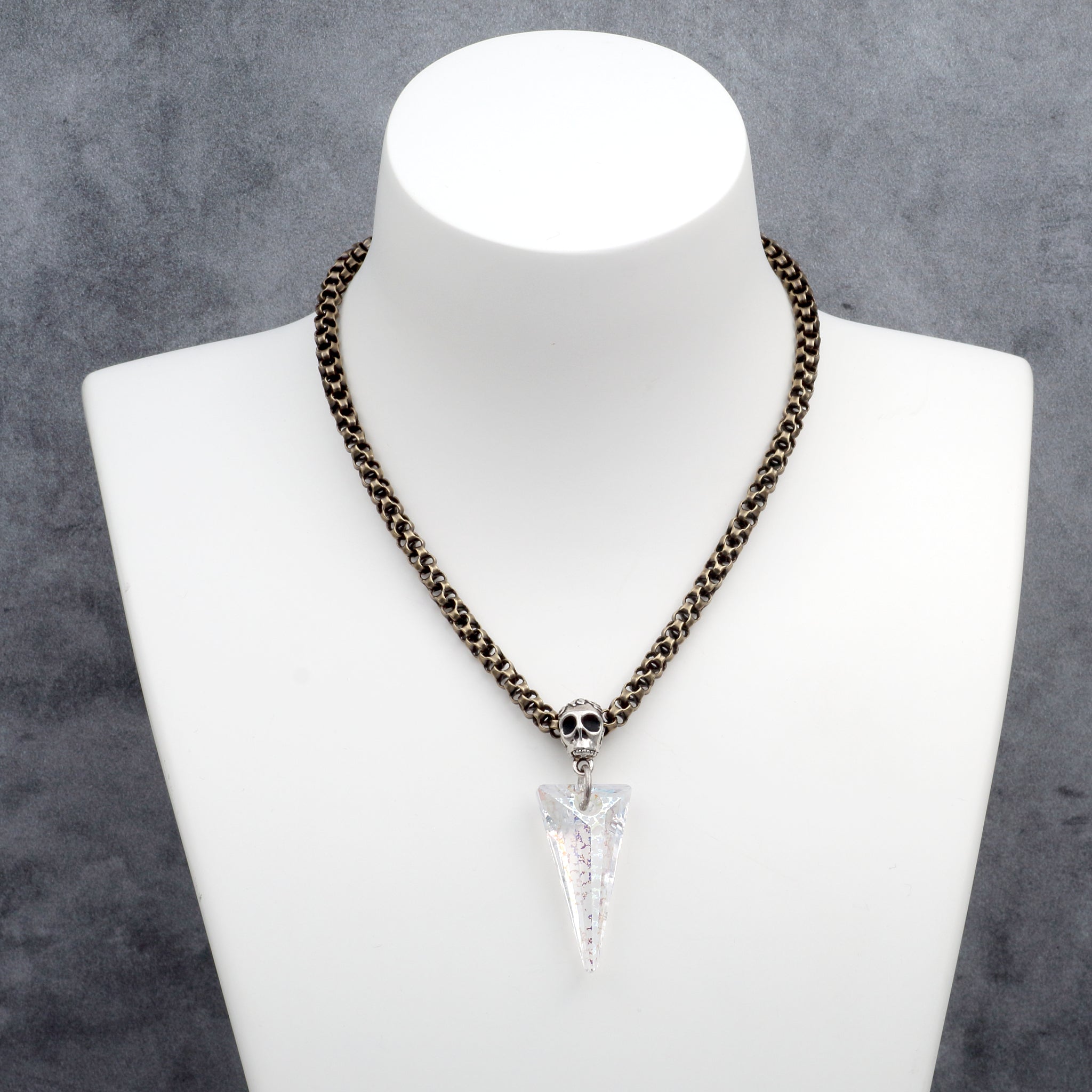 Iridescent Crystal Spike Necklace with Skull