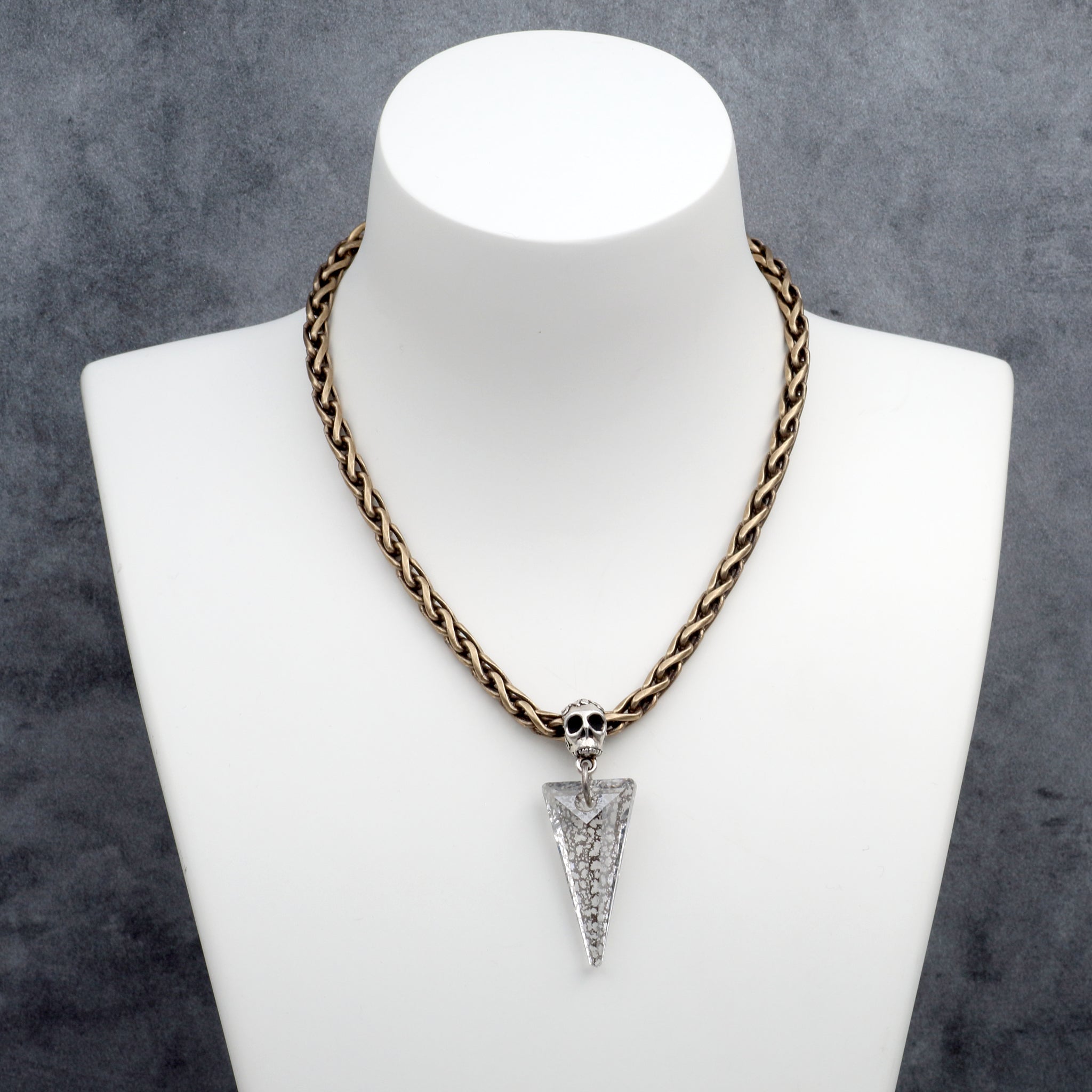 Silvery Crystal Spike Necklace, with Skull Pendant Holder