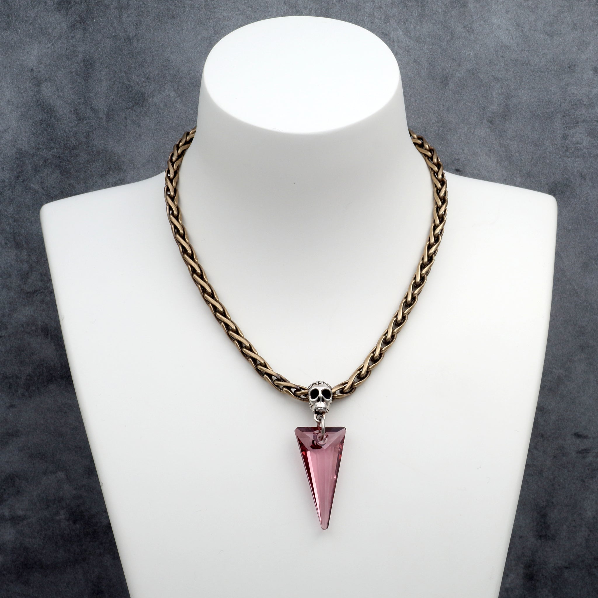 French Pink Spike Necklace with Skull Pendant Holder