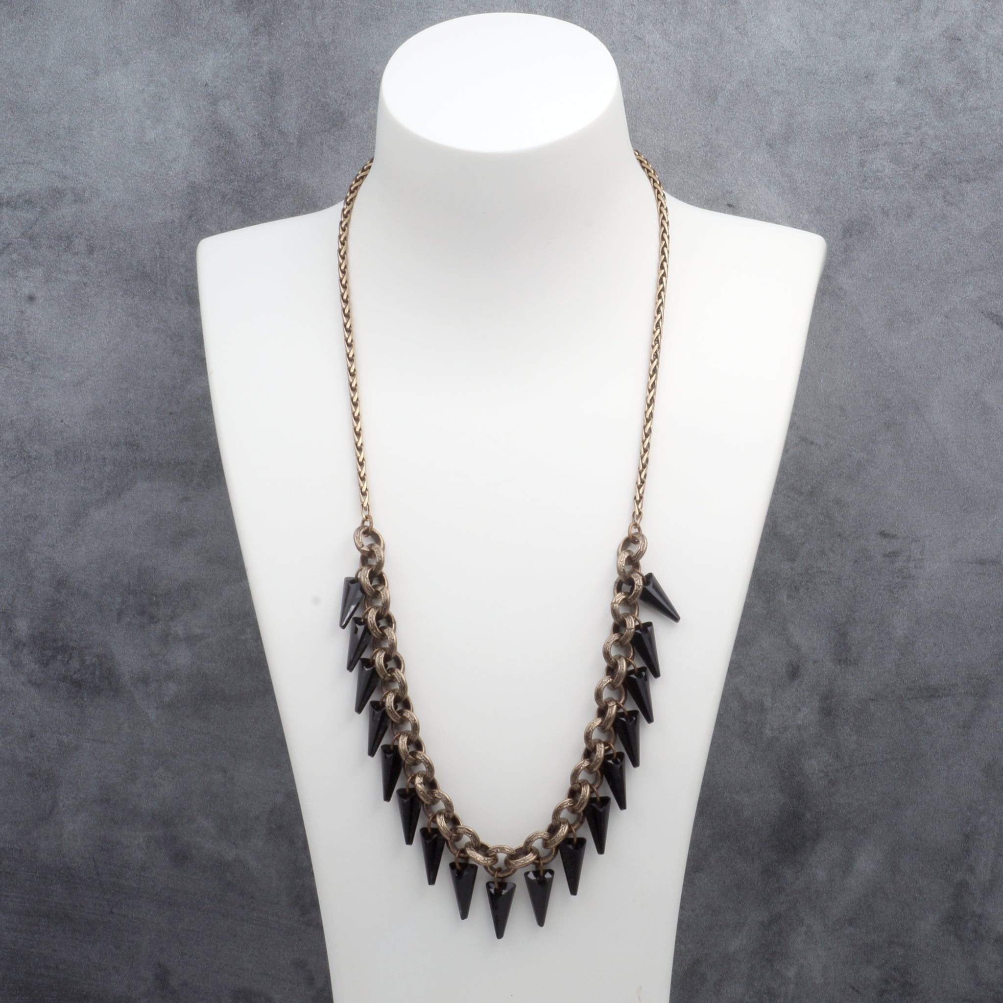 Jet Black Crystal Spike Fringe Necklace, Long