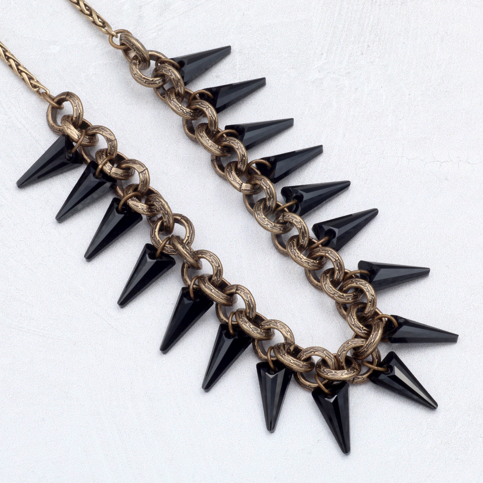 Jet Black Crystal Spike Fringe Necklace, Long