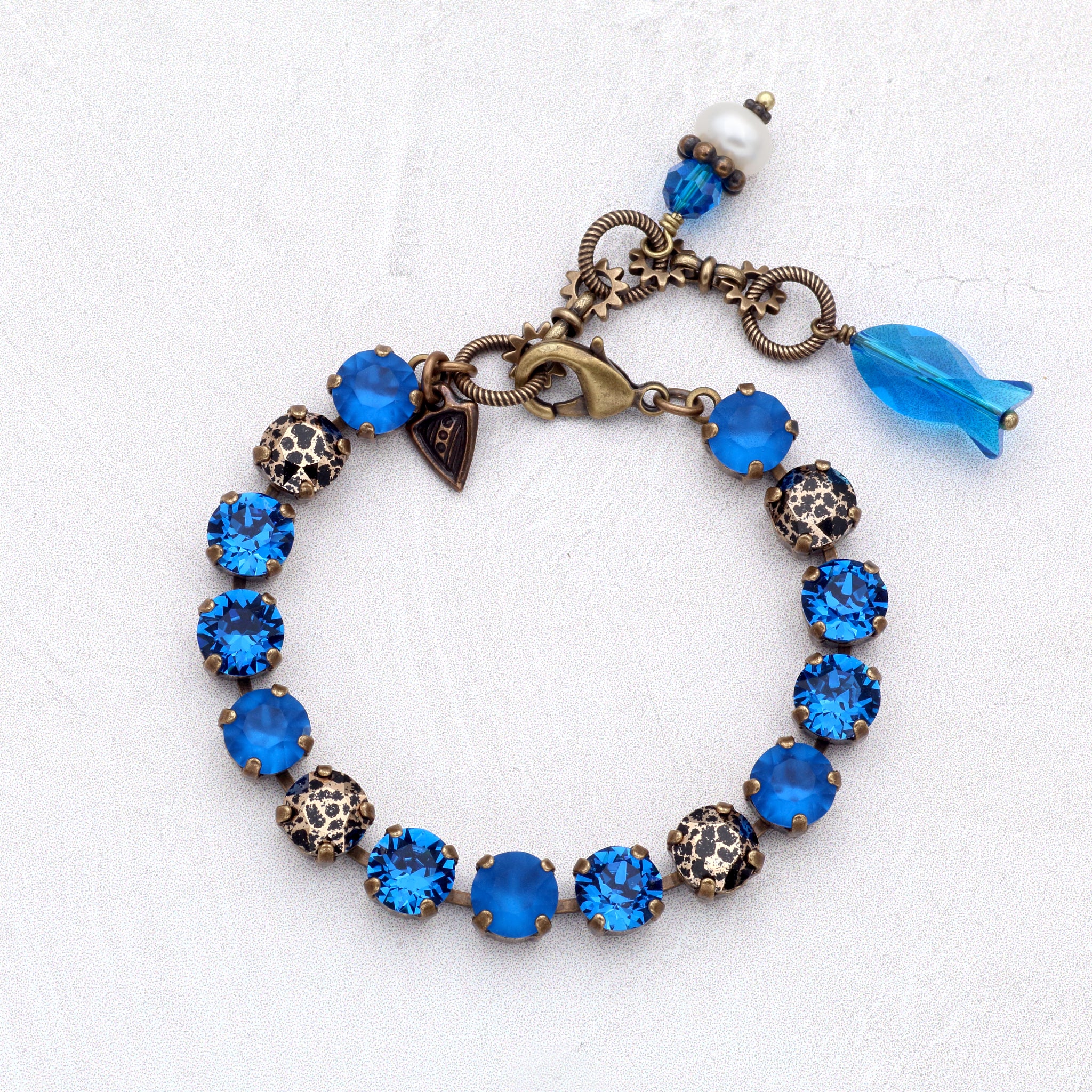 Capri Blue and Rose Gold Leopard Crystal Bracelet