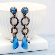 Capri Blue with White Freshwater Pearl Drop Earrings