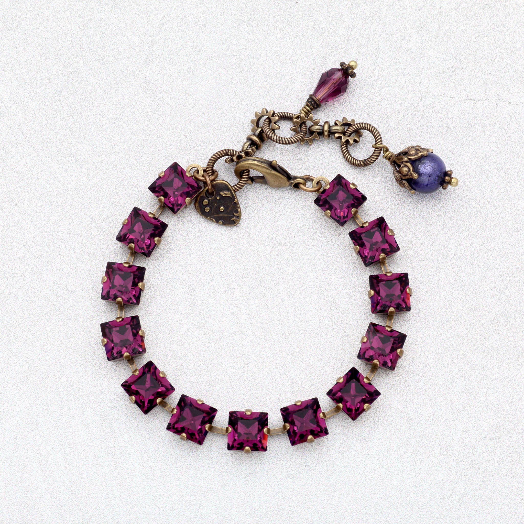 Amethyst Crystal Bracelet with Antiqued Brass