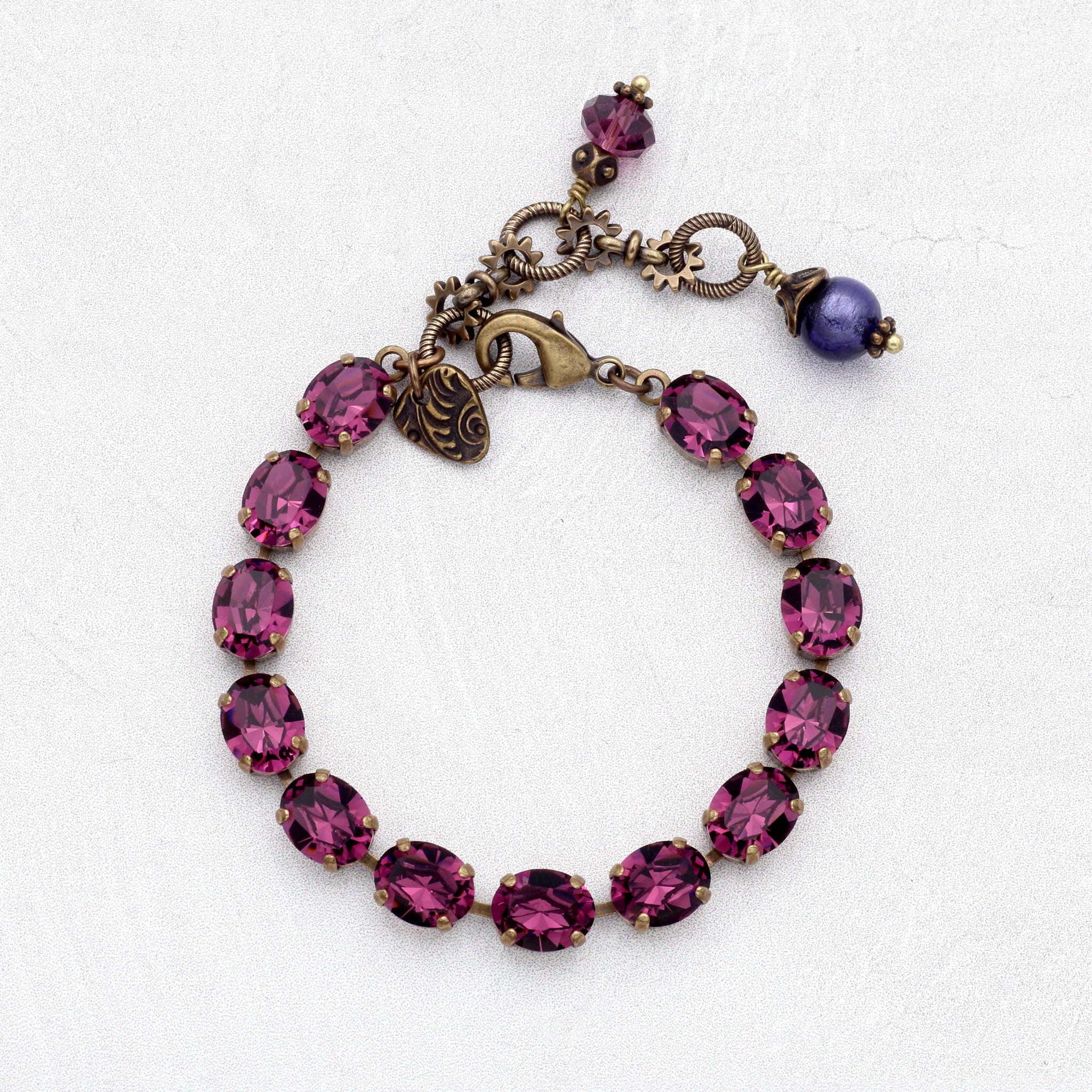 Amethyst Crystal Bracelet with Antiqued Brass