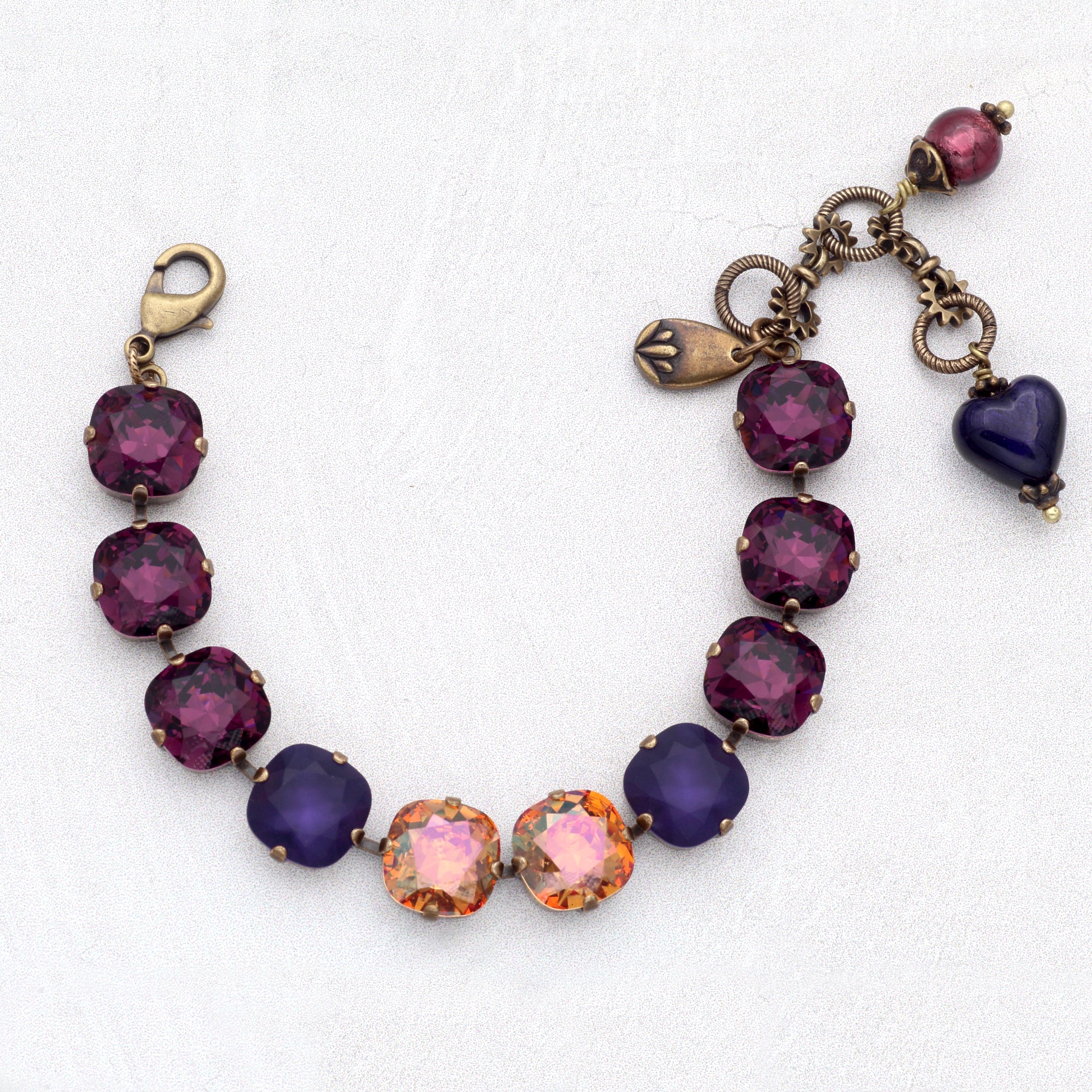 Purple with Orange-Pink Crystal Bracelet