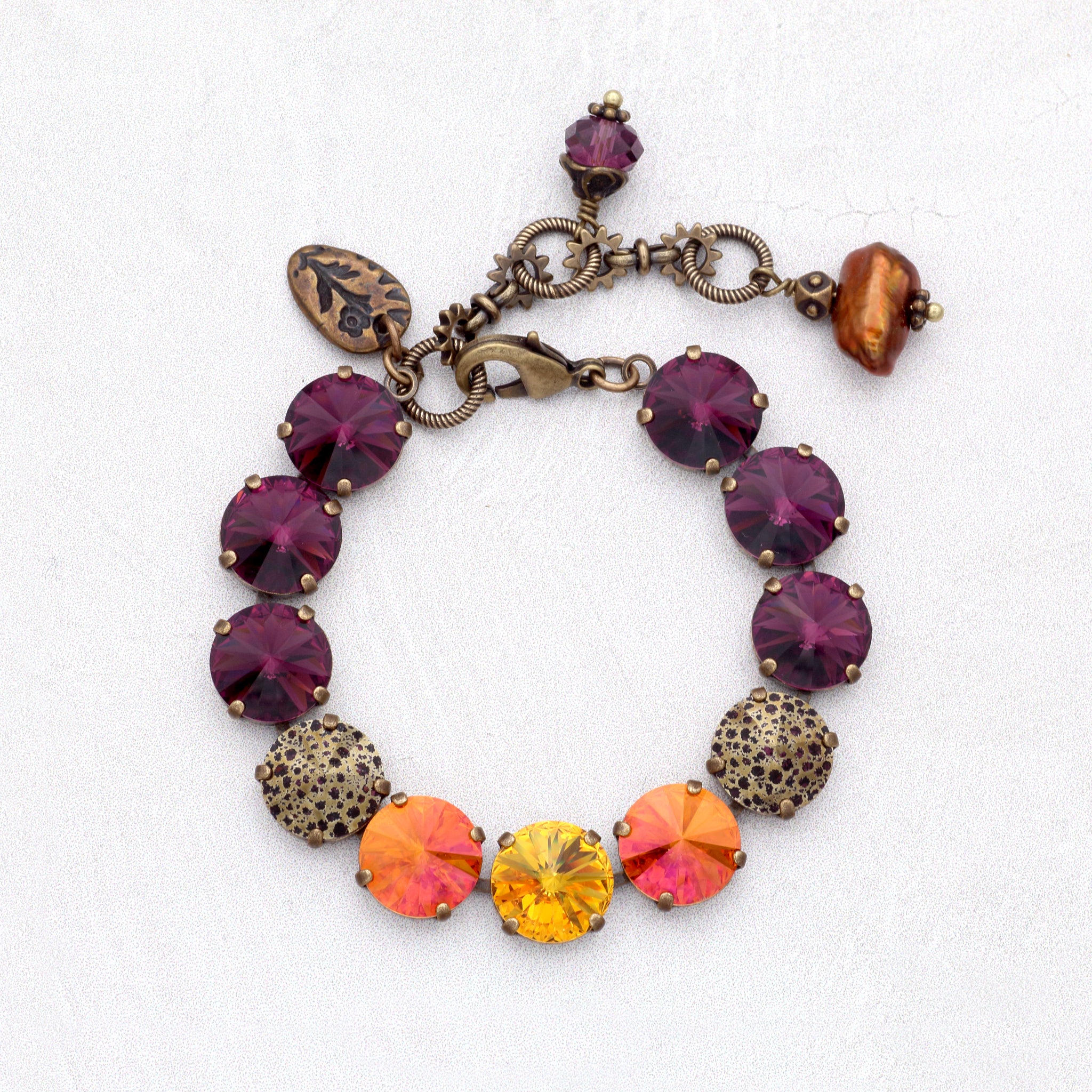 Amethyst Purple, Sunshine Yellow, and Iridescent Orange-Pink Bracelet