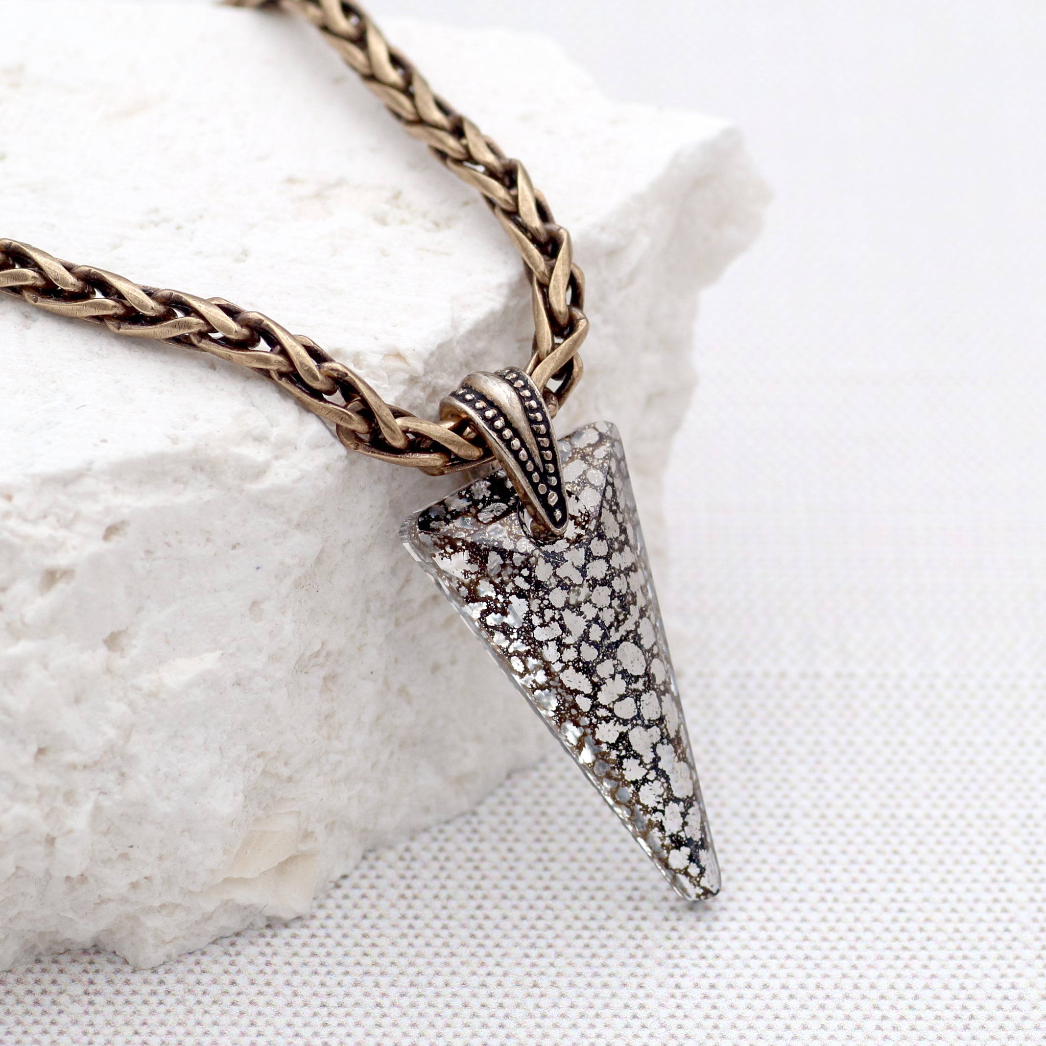 Lacy Black Crystal Spike Pendant Necklace