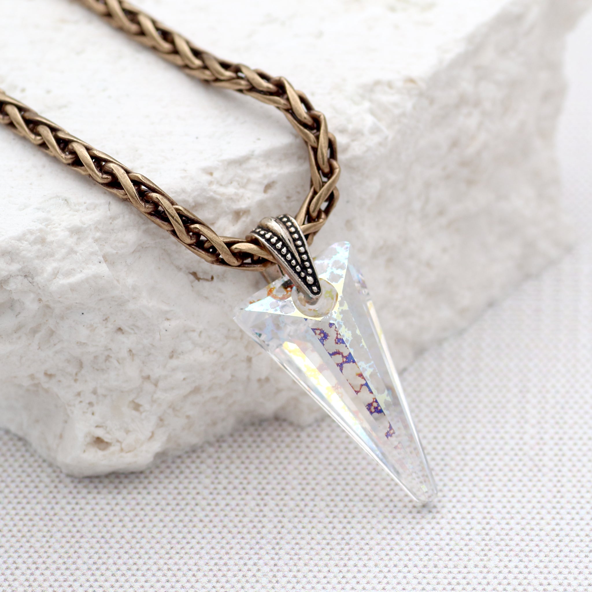 Lacy Iridescent Crystal Spike Pendant Necklace