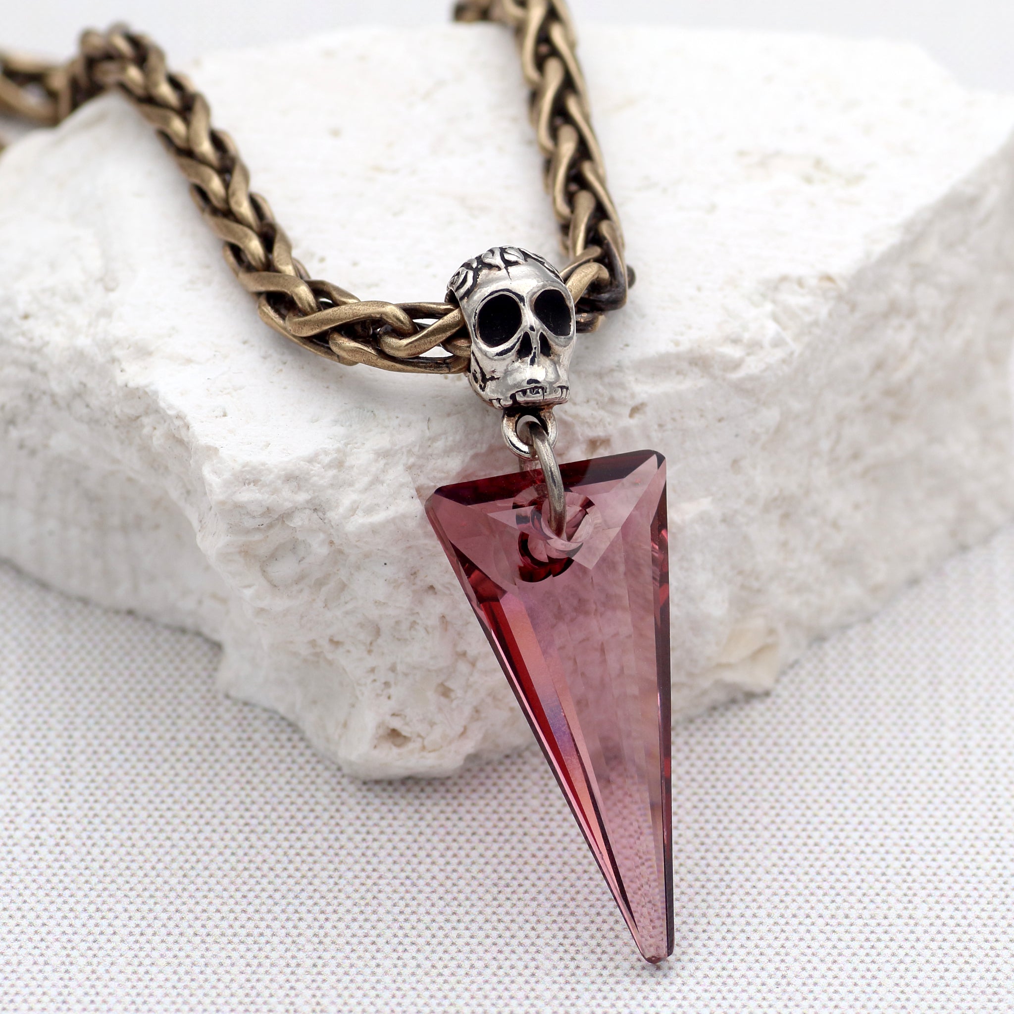 French Pink Spike Necklace with Skull Pendant Holder