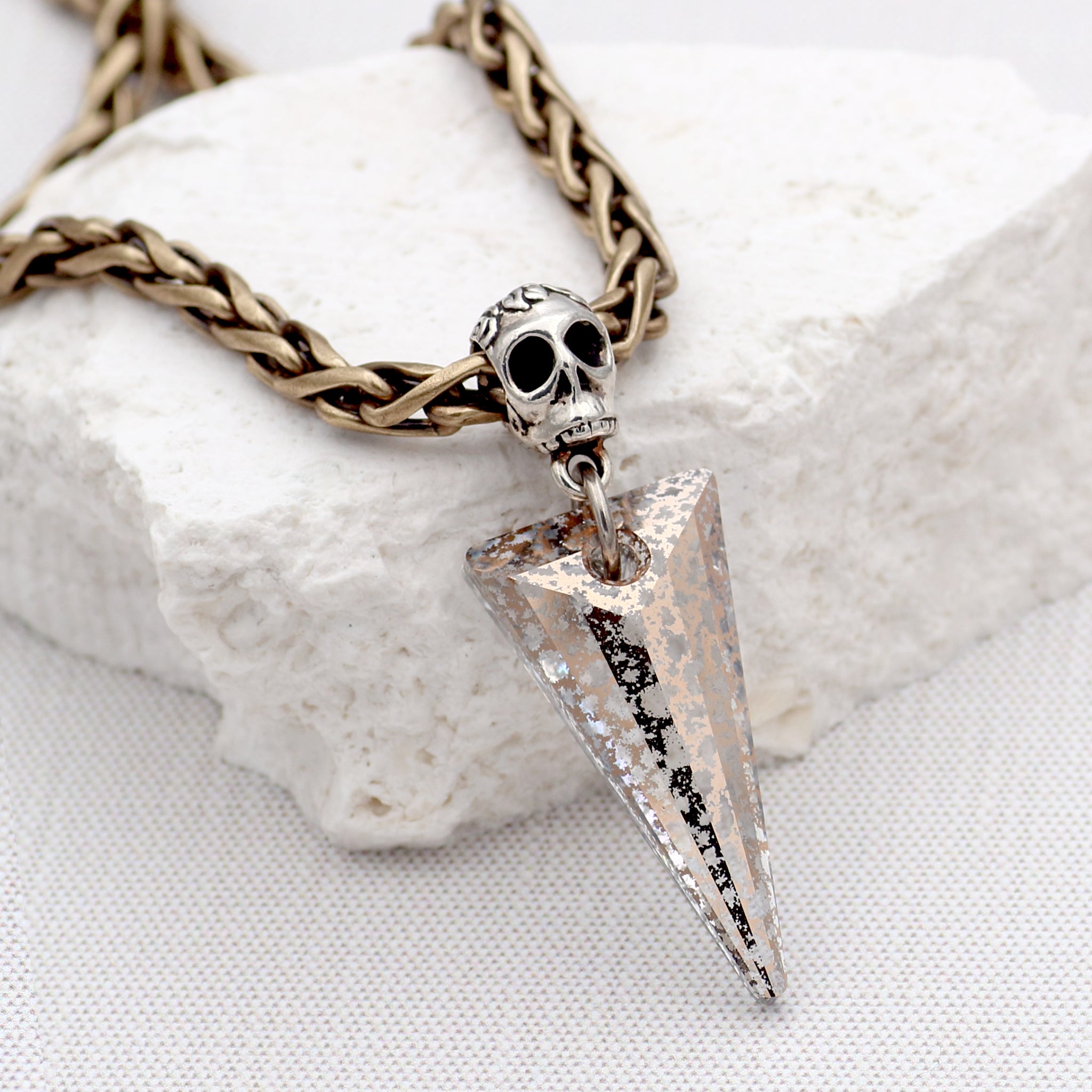 Skull with Rose Gold Crystal Spike, Pendant Necklace