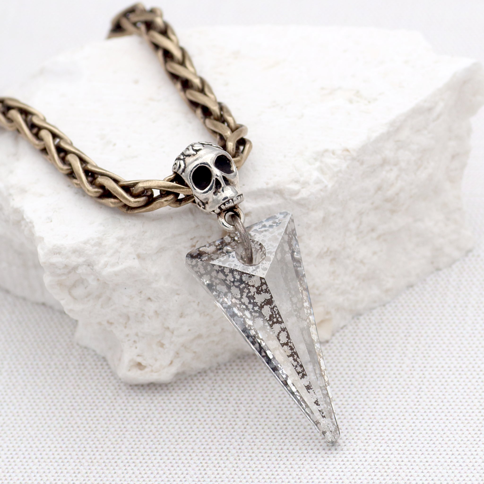 Silvery Crystal Spike Necklace, with Skull Pendant Holder