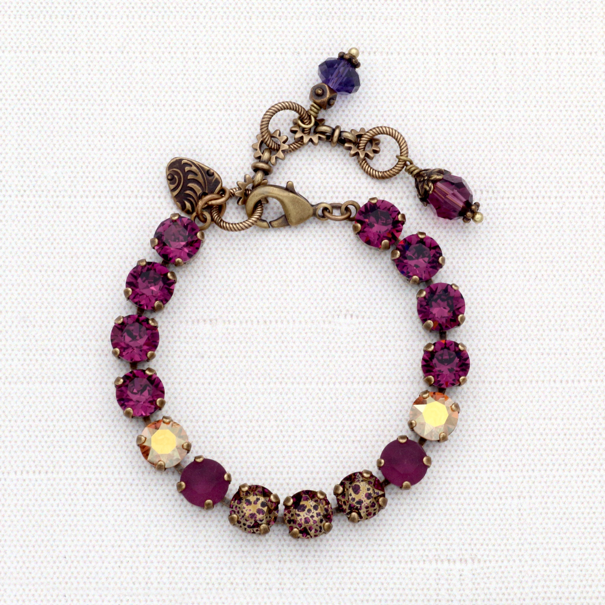 Purple and Gold Leopard Crystal Bracelet