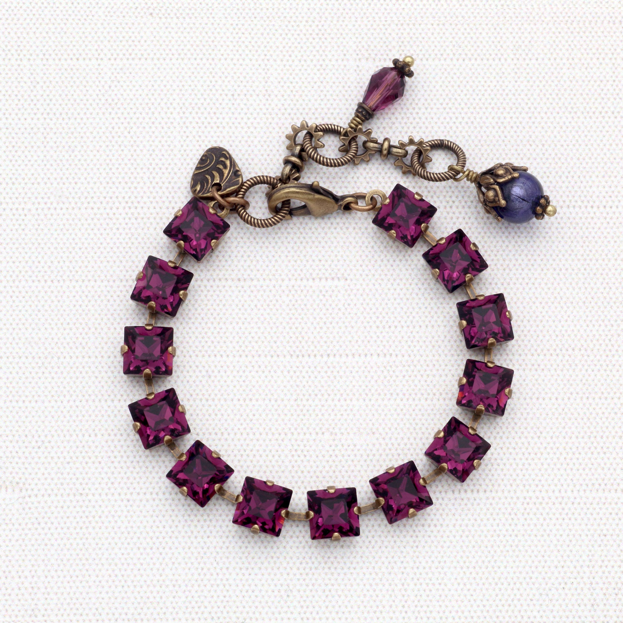 Amethyst Crystal Bracelet with Antiqued Brass