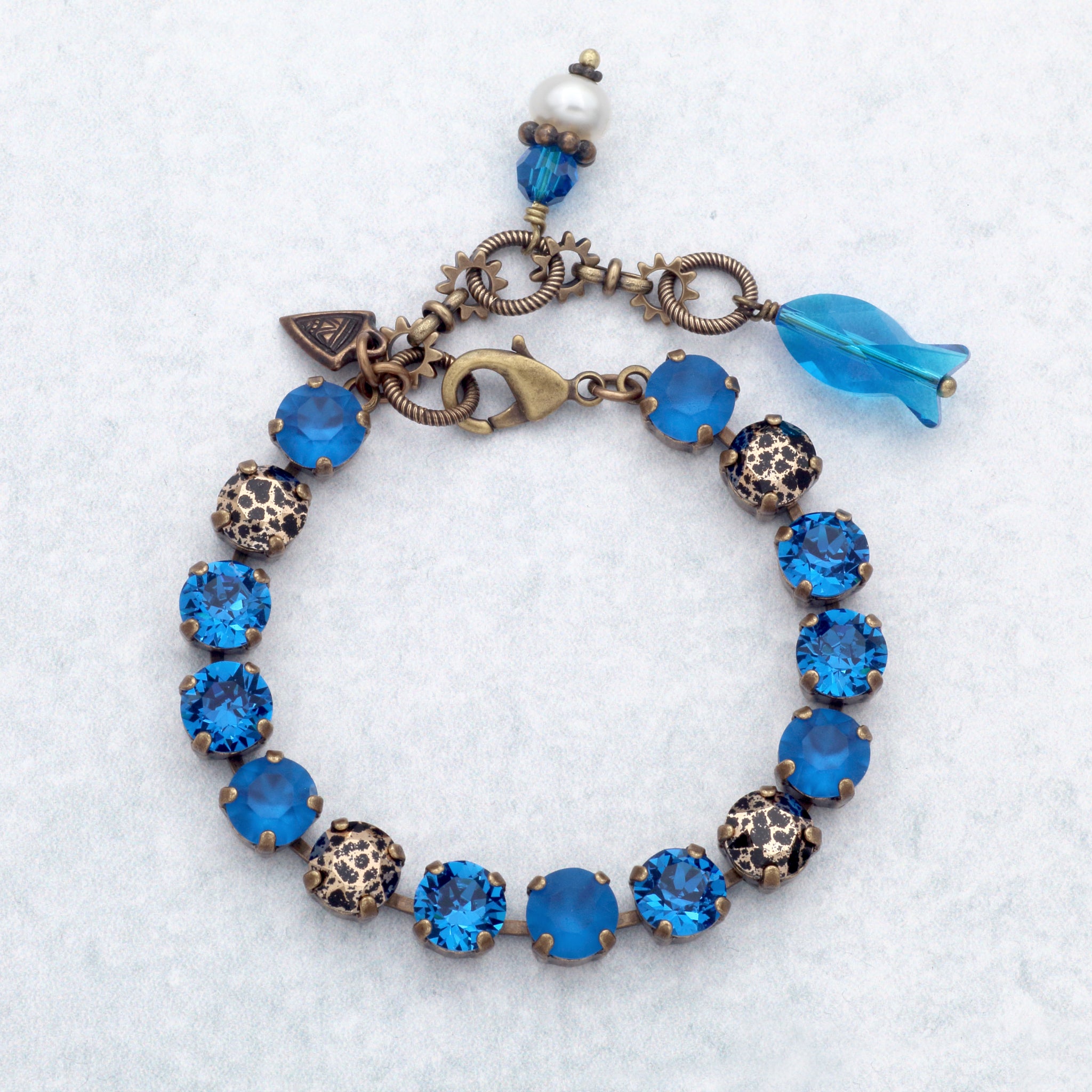 Capri Blue and Rose Gold Leopard Crystal Bracelet