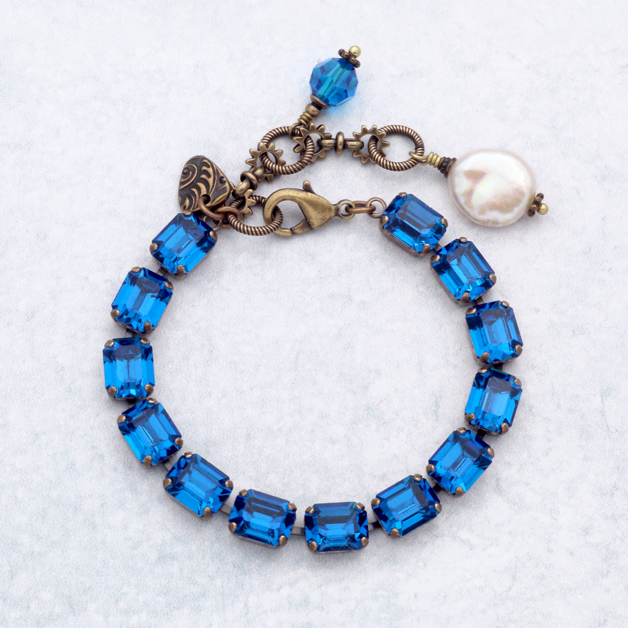 Capri Blue Crystal Bracelet with Baroque Freshwater Pearl