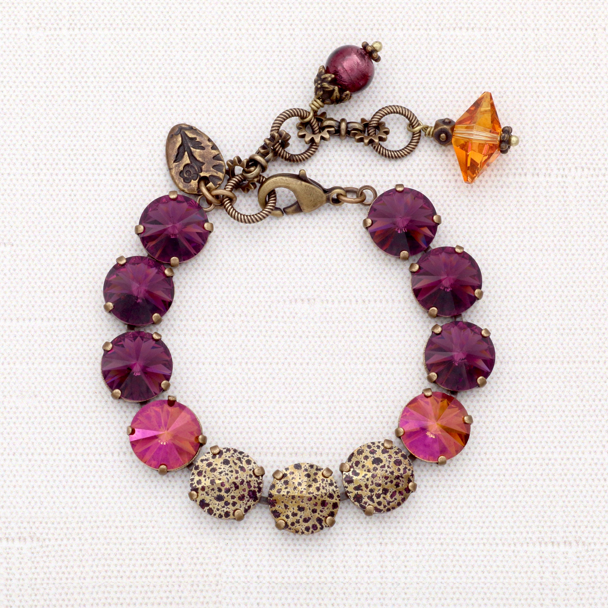 Amethyst Purple and Iridescent Orange-Pink-Purple Crystal Bracelet