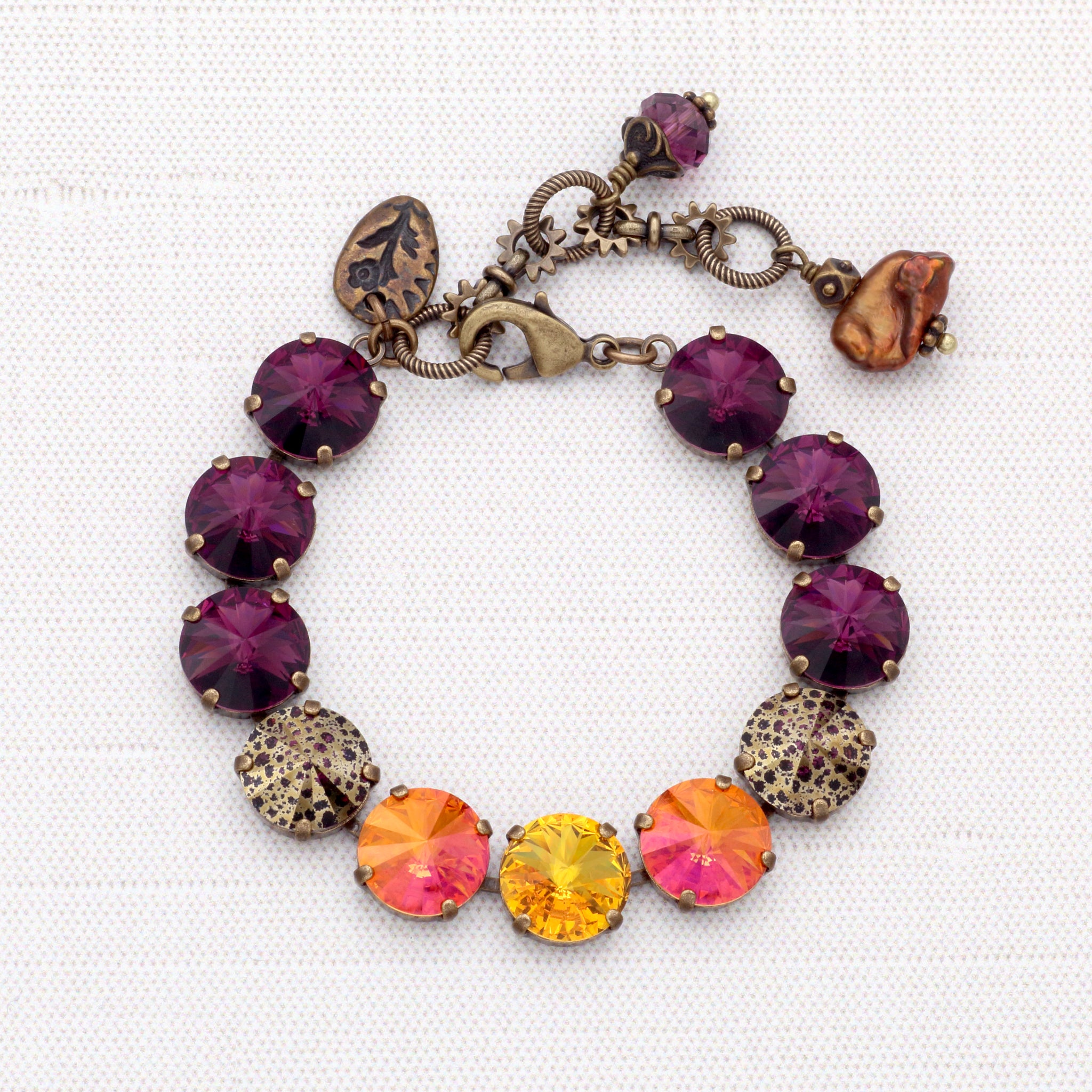 Amethyst Purple, Sunshine Yellow, and Iridescent Orange-Pink Bracelet