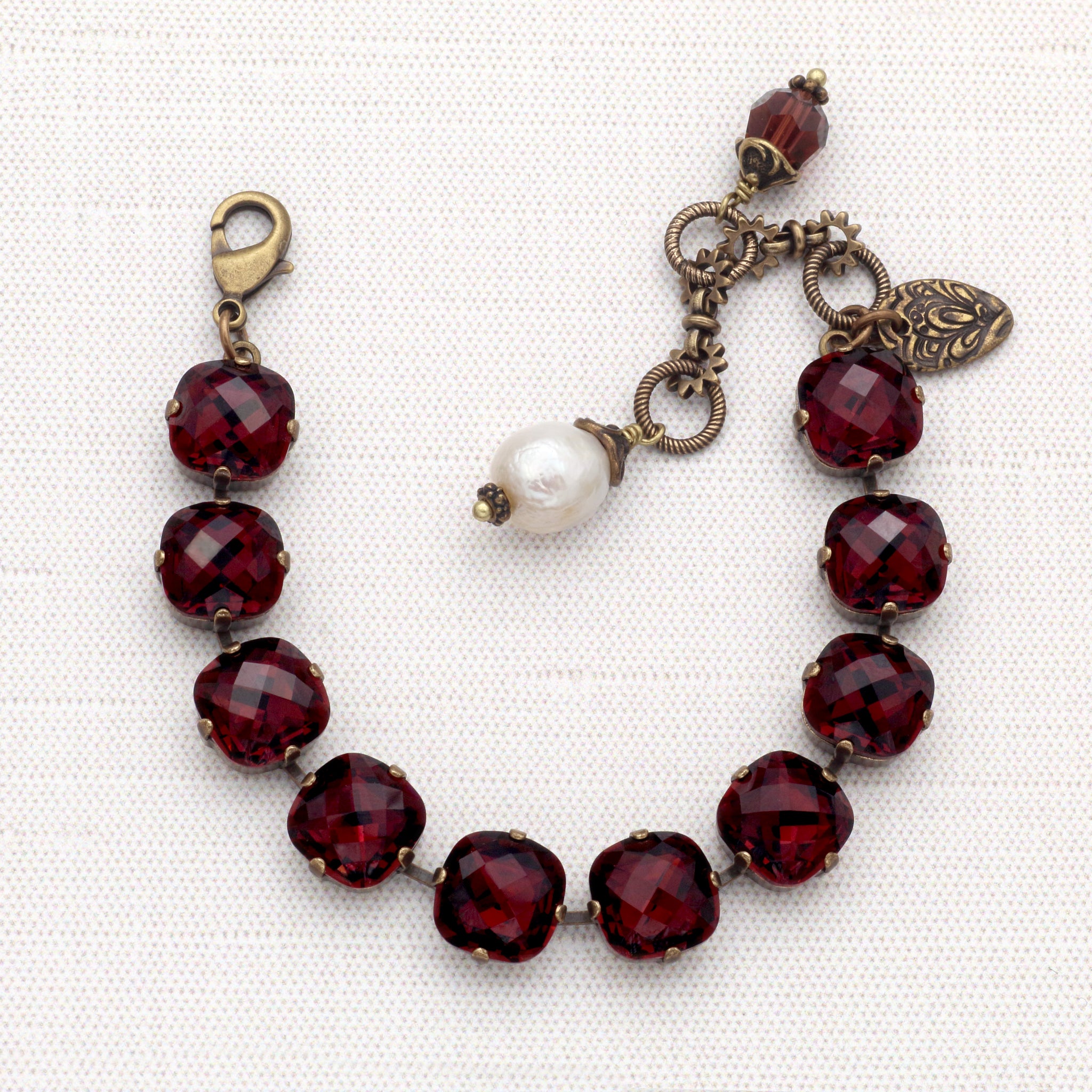 Burgundy Checkerboard Crystal Bracelet, Baroque Freshwater Pearl