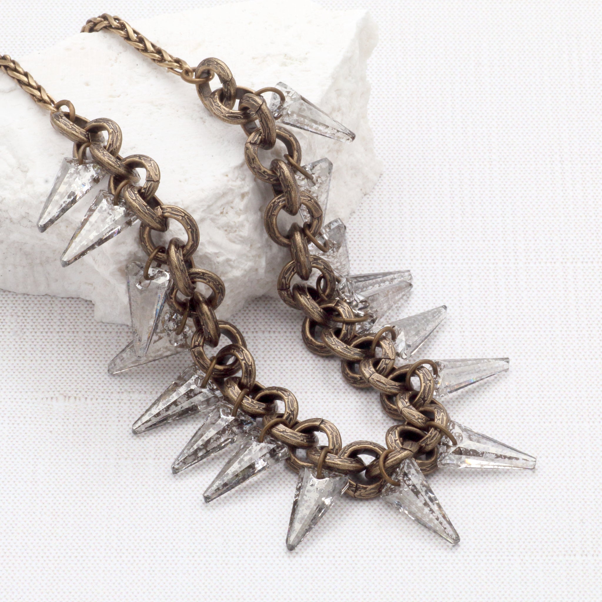 Silvery Crystal Spike Fringe Necklace