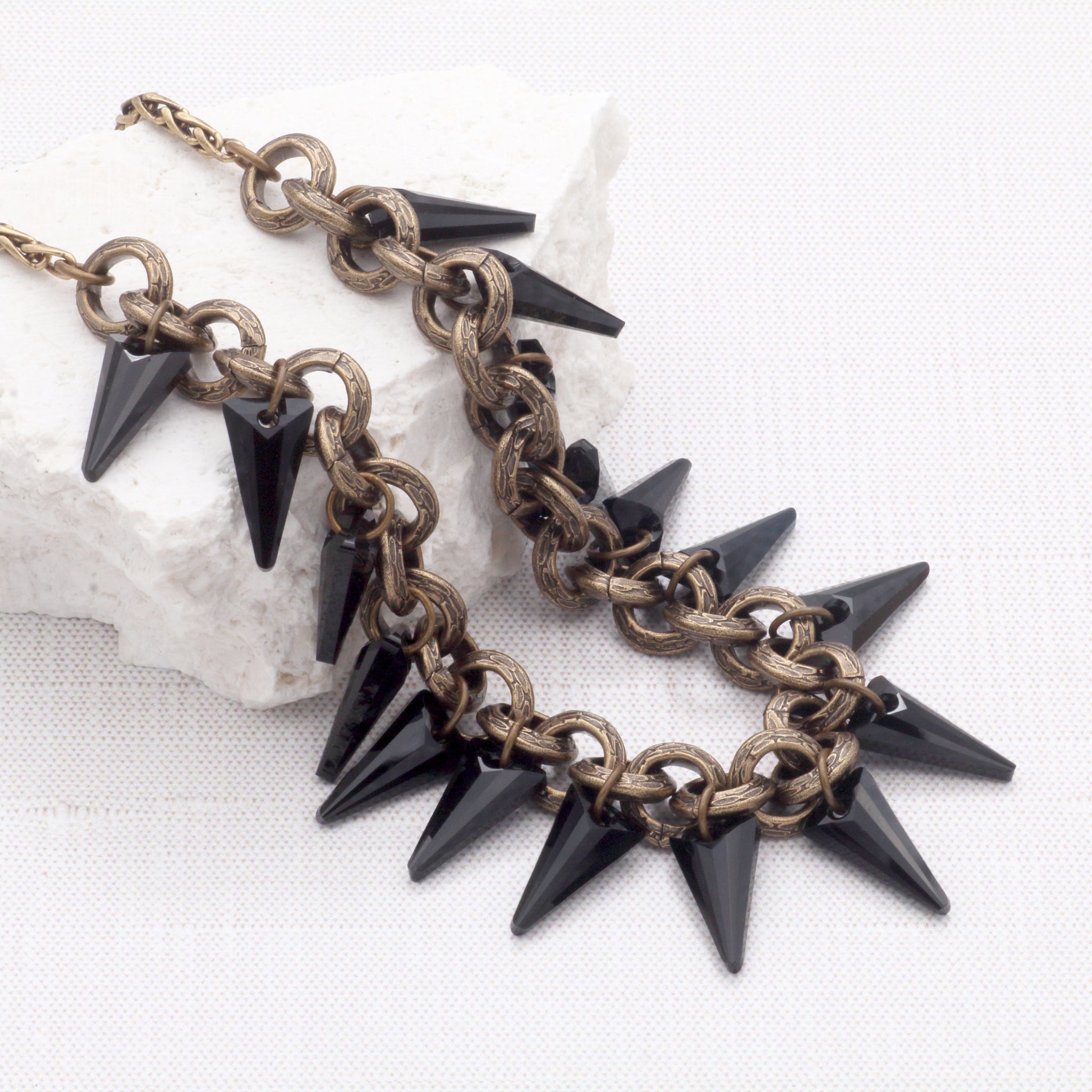 Jet Black Crystal Spike Fringe Necklace, Long