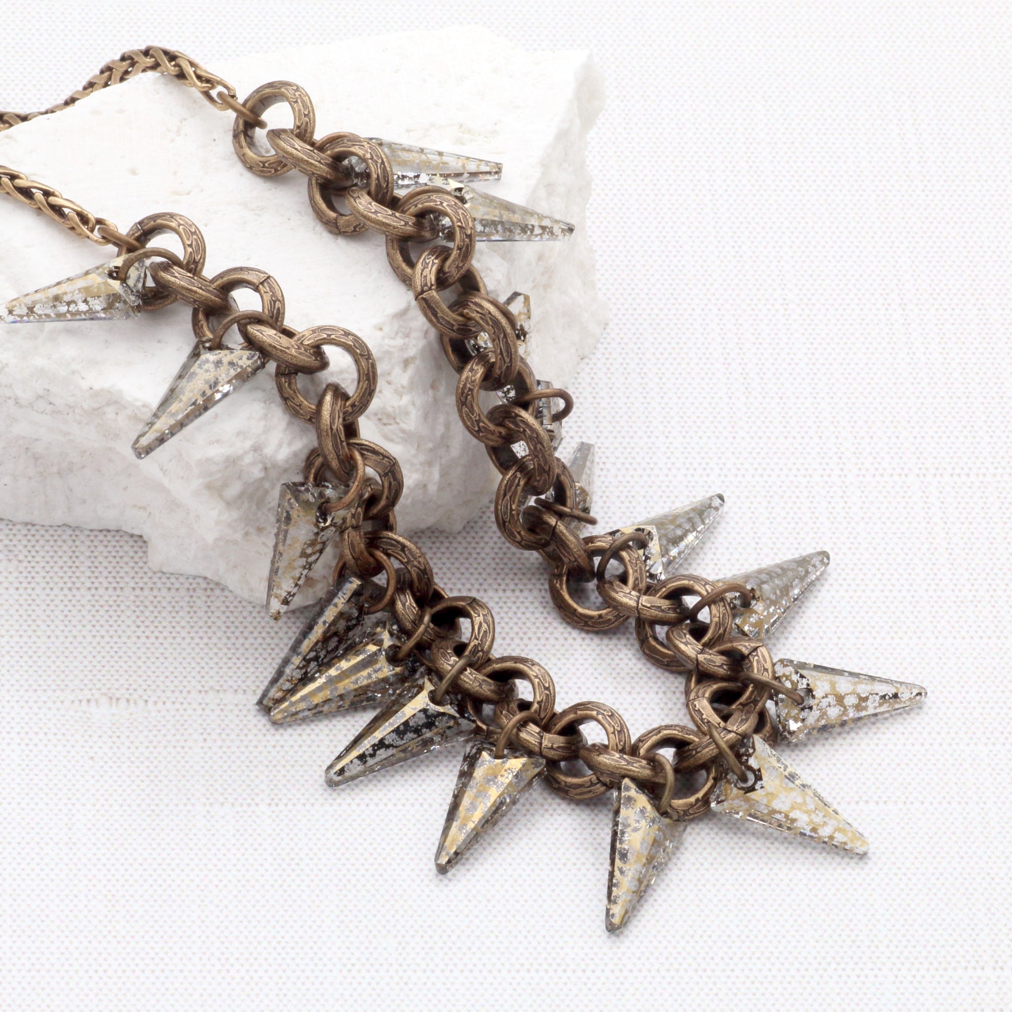 Golden Patina Crystal Spike Fringe Necklace