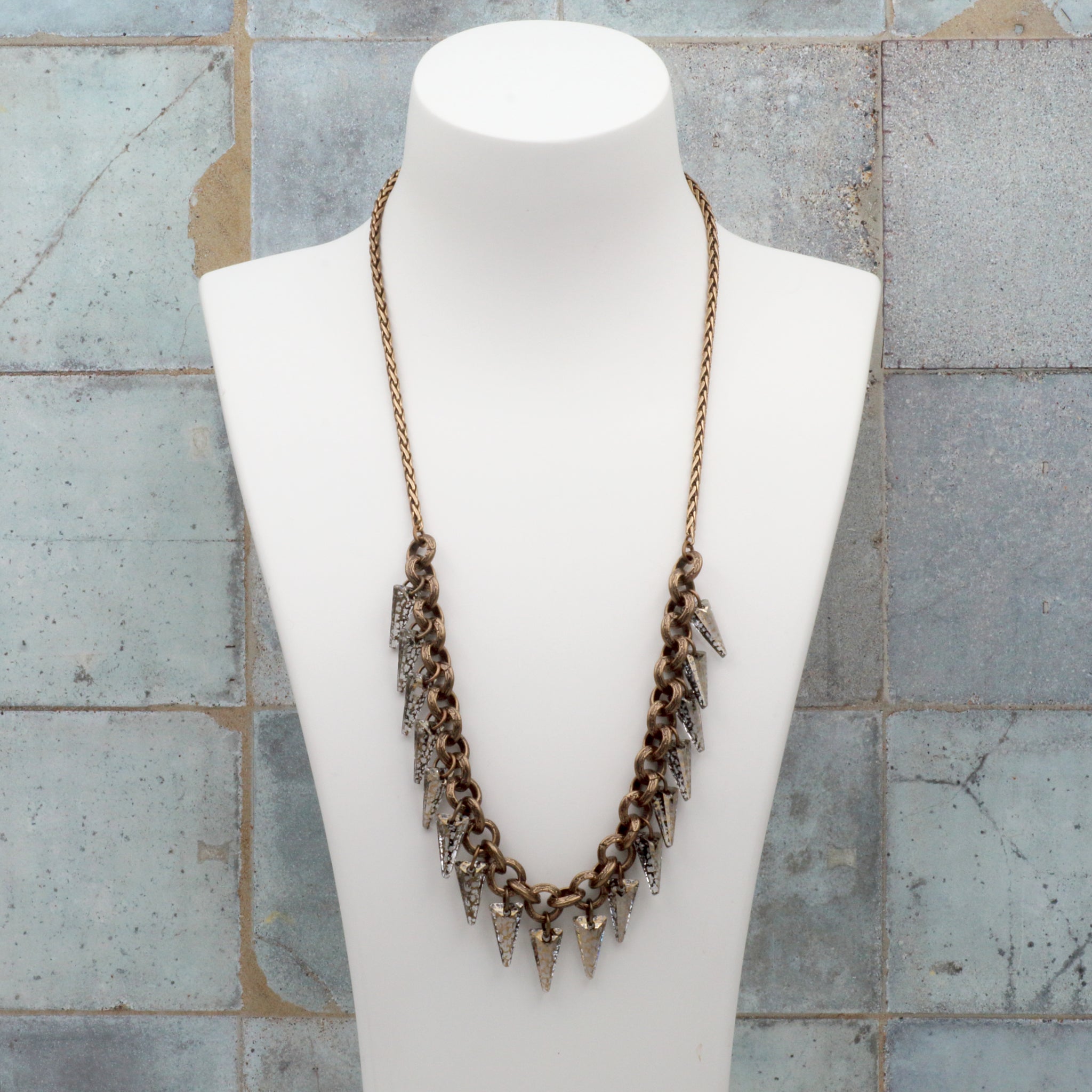 Golden Patina Crystal Spike Fringe Necklace