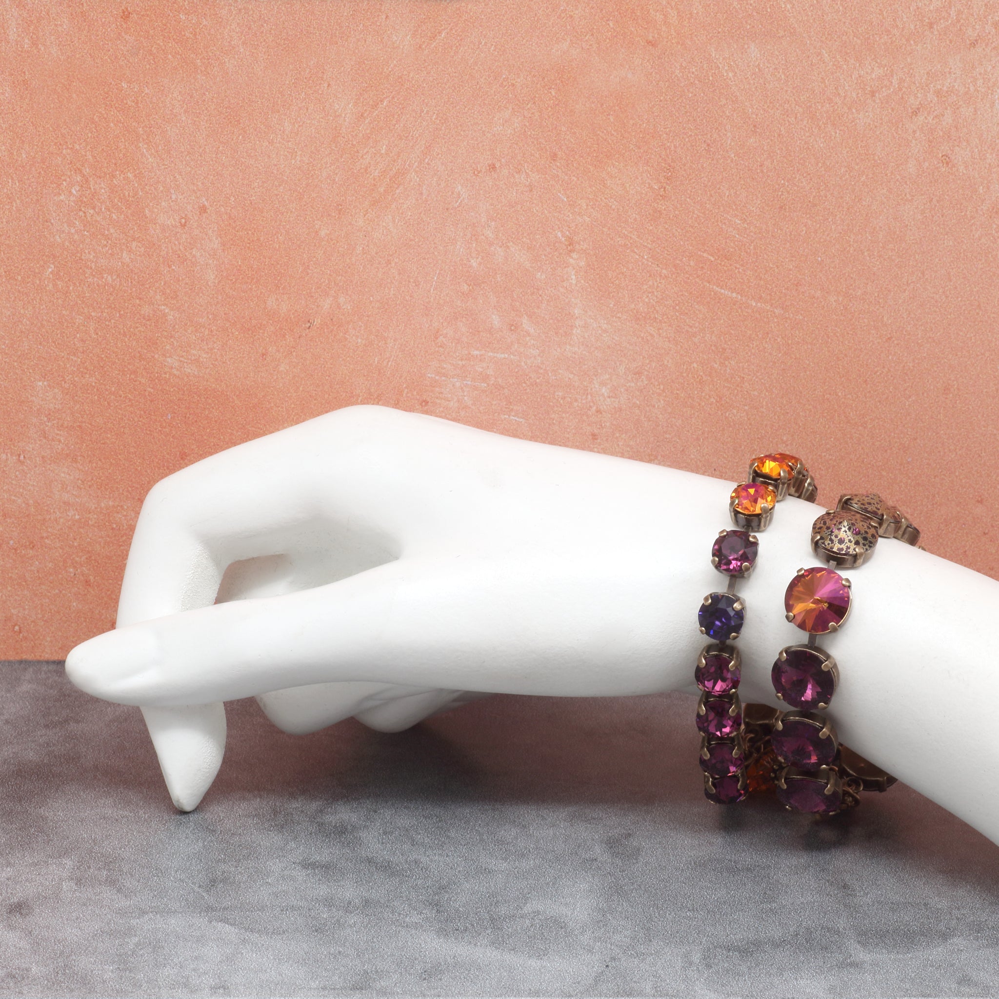 Amethyst Purple and Iridescent Orange-Pink-Purple Crystal Bracelet