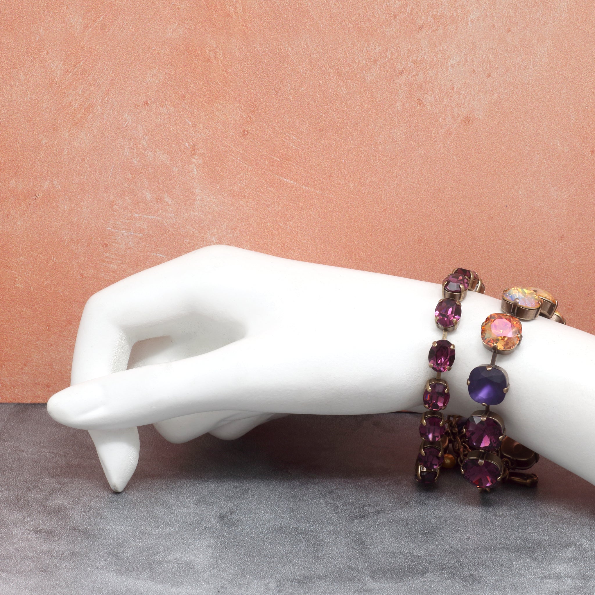 Amethyst Crystal Bracelet with Antiqued Brass