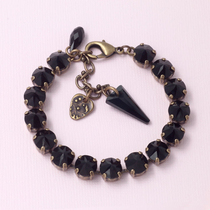 Pointy Jet Black Crystals in Antiqued Brass